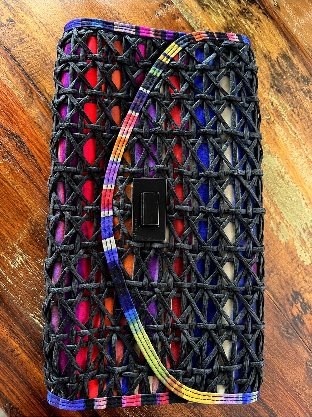 Ted Baker Rainbow Woven Clutch Avant Garde Y2K Cage Wristlet Purse Retro Artsy